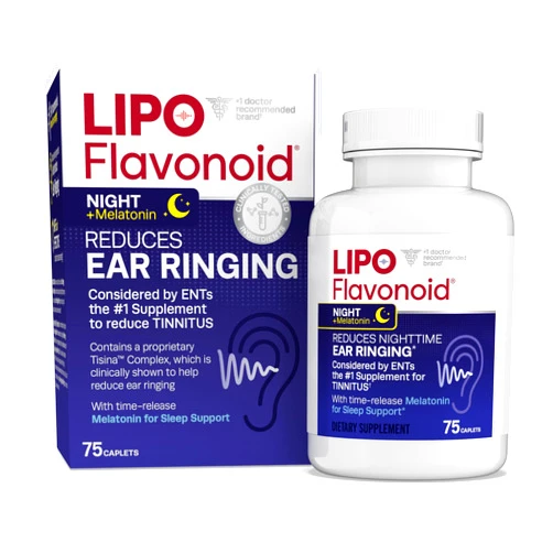 Lipo-Flavonoid Lipo Flavonoid Plus, Nighttime PM Tinnitus Relief for Ringing Ears with Melatonin for Sleep Support, Ear Health Vitamins with Bioflavonoids & Vitamin C, 75 Caplets