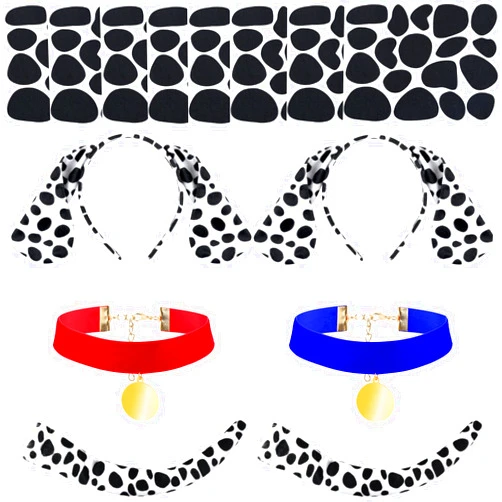 Matiniy 101 Days of School Dalmatian Costume Set Include Dog Ear Headband Velvet Choker Tail and Felt Stickers for Party Dress Up