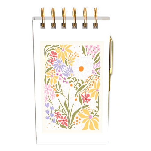 Lady Jayne Flower Market 100-Page Pocket Spiral Notepad with Gold Metal Ballpoint Pen, 3.75