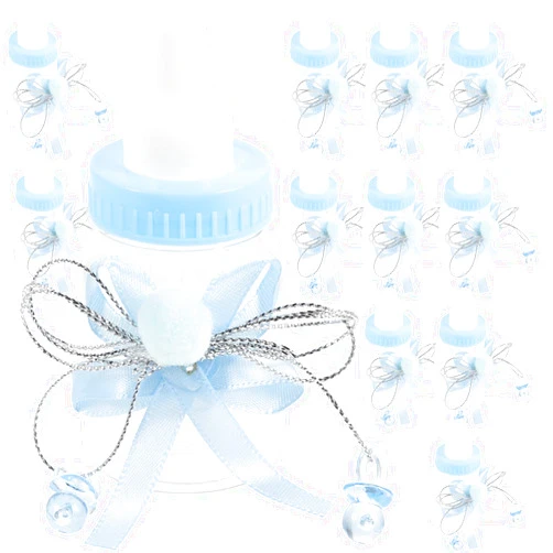 LOGOFUN 12pcs Milk Bottle Shape Candy Bottles Clear Candy Bottles Creative Goodies Storage Bottle with Bow for Baby Shower Party Supplies - Blue
