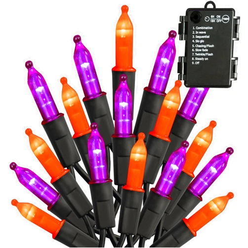 Uptotop Halloween Lights, 50 LED 16FT Battery Operated Halloween Mini String Lights, Halloween Decorations for Indoor Outdoor Home Room Garden Party (Purple & Orange, 1)