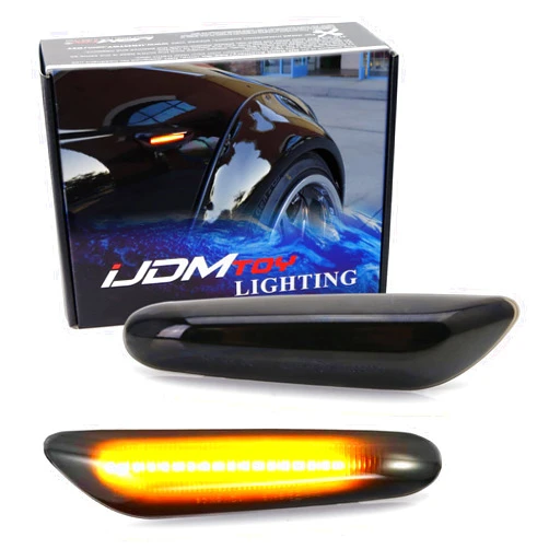 iJDMTOY Euro Smoked Lens Amber Full LED Front Fender Side Marker Blinker Lights Compatible With BMW 1 3 5 Series, etc, Replace OEM Amber/Clear Sidemarker Lamps
