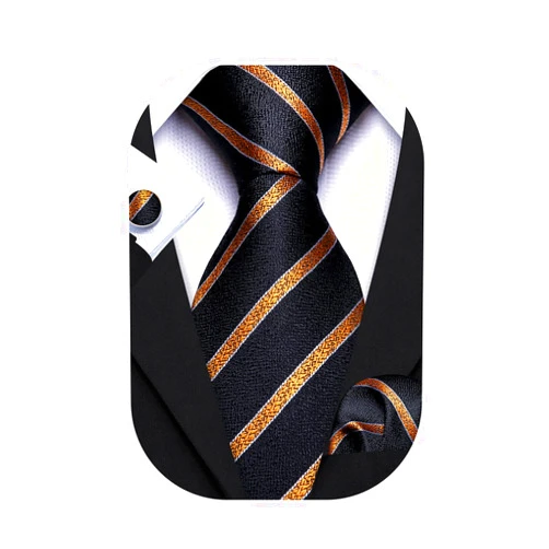 Barry.Wang Stripe Men Ties Set Classic WOVEN Necktie with Handkerchief Cufflinks Formal