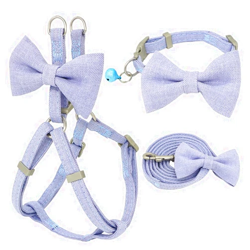 Wonfar Dog Harness Leash Collar Set Adjustable Soft Cute Bow Double Layer Dog Harness for Small Medium Pet Collar Leash Outdoor Walking (M, Purple)