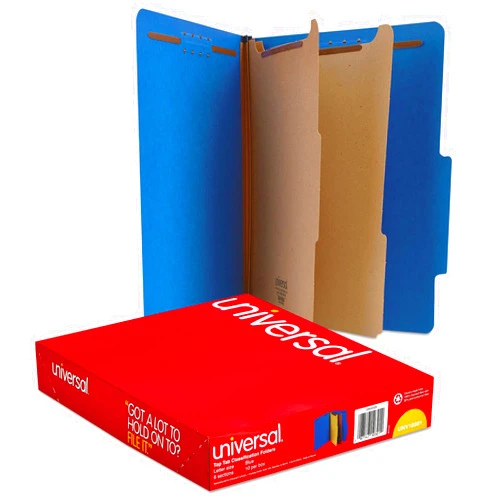 Universal UNV10301 Bright Colored 2-Divider Letter Size Pressboard Classification Folders - Cobalt Blue (10/Box)