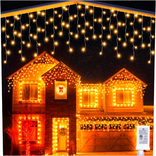 Joomer Christmas Icicle Lights, 32Ft 8 Modes Waterproof Christmas Icicle String Lights Outdoor Connectable with Timer for Party, Eaves, Roofs, Holiday, Christmas Decorations (Warm White)