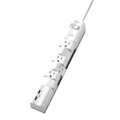 APC Rotating Power Strip, 6 Rotating Plugs, APC Surge Protector with USB Charging Ports, PE6RU3W, 1080 Joule, Flat Plug White/Gray