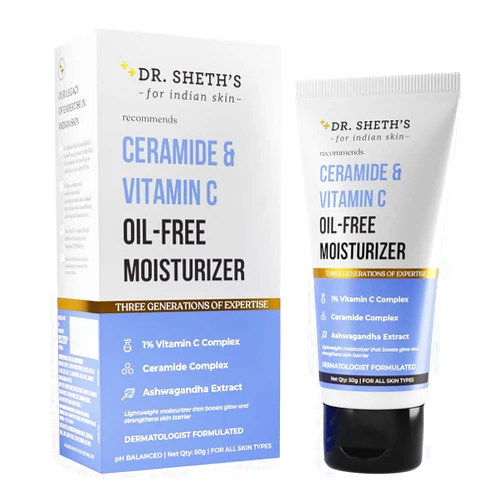Dr. Sheth's Ceramide & Vitamin C Oil-Free Face Moisturizer | Enhances Glow & Strengthens Skin Barrier | Deeply Hydrates | Lightweight for All Skin Types | 1.76 Oz/50 g