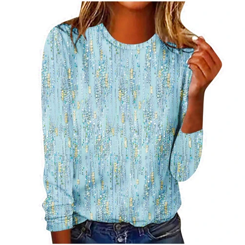 ZDRZK Cute Long Sleeve Tops for Women Dressy Casual Boho Floral Print Crew Neck Petite Shirts Fall Fashion Blouse 2023