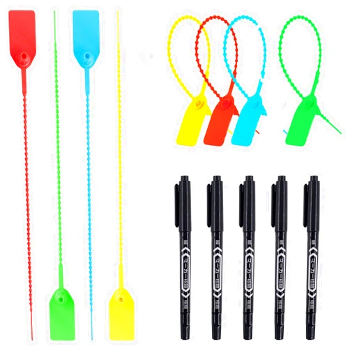 Glarks 105Pcs Red Yellow Blue Green White Security Zip Ties Self-Locking Ties Plastic Tamper Seal Tags Pull Tite for Fire Extinguisher