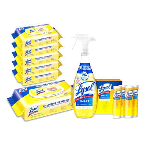 Lysol Disinfectant Multi-Surface Antibacterial Handi-Pack Cleaning Wipes, Lemon and Lime Blossom, 480 Count (Pack of 6) and Smart Multipurpose Disinfecting Spray Cleaner Kit, Citrus Breez, 5pc Set Lemon Scent & Citrus Breeze