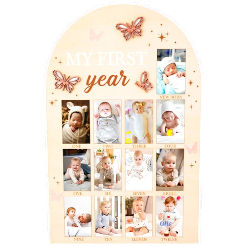 R HORSE My First Year Photo Frame Board - Baby’s First Year Picture Frame 12 Months Milestone Board Photo Display Wood Board Neutral Baby Keepsake Frame 1st Birthday Nursery Decor Gift for Boy Girl