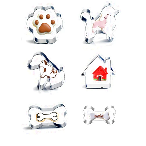 RUUKON 6 Pieces Dog Bone Cookie Cutters Set, Dog Bone, Paw Print, Puppy, Poodle and Dog House Cookie Cutters Shapes, Cute Stainless Steel Biscuit Cutters Fondant Cake Molds