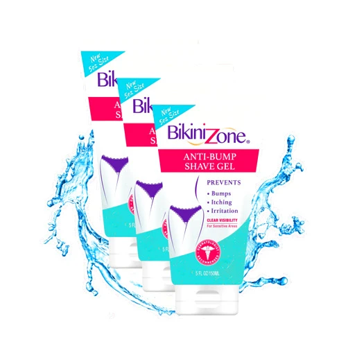 Bikini Zone Anti-Bumps Shave Gel - Close Shave w/No Bumps, Irritation, or Ingrown Hairs - Dermatologist Recommended - Clear Full Body Shaving Cream﻿ (5 OZ, Pack of 3)