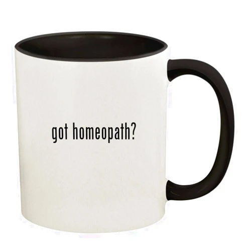 Knick Knack Gifts got homeopath? - 11oz Ceramic Colored Handle and Inside Coffee Mug Cup, Black