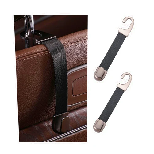 TNAIYH 2PCS Car Headrest Hooks, Metal Webbing Vehicle Seat Back Organizer Storage Hanger for Hanging Purse Bags Umbrella, Automotive Interior Organization Accessories, Universal Fit (Black)