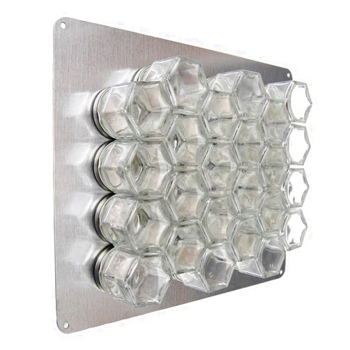 Gneiss Spice DIY Wall Hanging Magnetic Spice Rack (24 Small Jars, Silver Lids, 10x12 Stainless Plate)