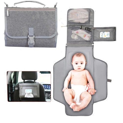 S-Orbit-X Portable Diaper Changing Pad, Portable Changing pad for Newborn Girl & Boy - Baby Changing Pad with Smart Wipes Pocket – Waterproof Travel Changing Kit (Grey)