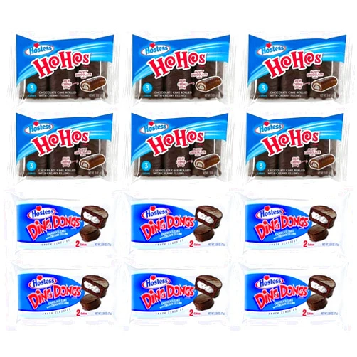 The Snack Store Variety Pack | Hostess HoHos Chocolate 3 Ounce Triple Packs and Ding Dongs Chocolate 2.55 Ounce Double Packs, 12 Count Double Packs & Triple Packs, 30 Total Cakes!