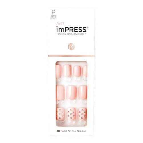 ImPRESS KISS imPRESS No Glue Mani Press On Nails, Design, Petite Secrets', Pink, Petite Size, Squoval Shape, Includes 30 Nails, Prep Pad, Instructions Sheet, 1 Manicure Stick, 1 Mini File