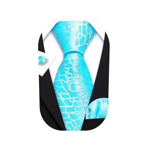 Barry.Wang Classic Mens Ties Silk Necktie Pocket Square Cufflinks Set Woven Designer Wedding Business