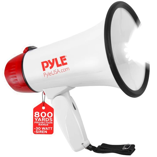 Pyle Megaphone Bull Horn Loud PA Speaker with 30W Power and Adjustable Volume Control, 800 Yard Range, Lightweight Portable Design, Ideal for Outdoor Sports, Cheerleading, and Coaches