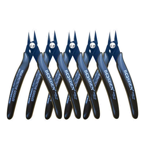 BOOSDEN Flush Cut Pliers, 5 Pack, 5 Inch Small Wire Cutters, BOOSDEN 170 Wire Cutters Flush Cutter Pliers, Micro Flush Cutter, Wire Cutters for Crafts, Models, Zip Ties Snips, Nippers, Electronic Side Cutters