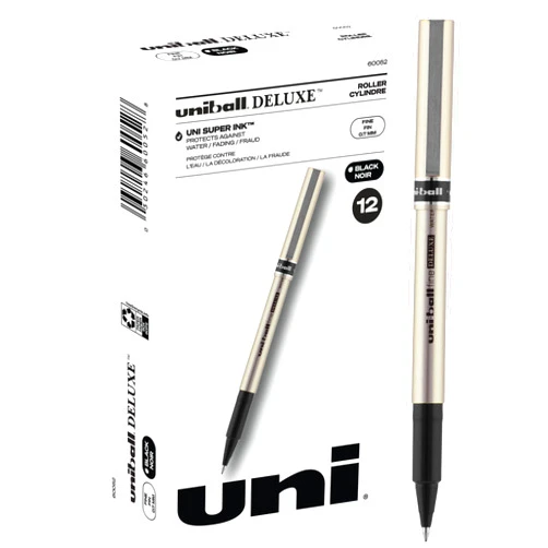 Uni-Ball Uniball Deluxe Rollerball Pen - 12 Black Pens, 0.7mm Fine Point Roller Pens - School & Office Supplies, Ink Pens, Teacher Pens, Smooth Writing Pens - Back to School