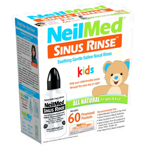 Neilmed's Sinus Rinse, Pediatric, Complete Saline Nasal Rinse Kit 60 Premixed Packets