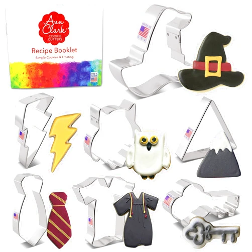 Ann Clark Cookie Cutters Witchcraft and Wizardry Cookie Cutters 7-Pc. Set Made in the USA by Ann Clark, Robe, Tie, Owl, Lightning Bolt, Witch's Hat, and more