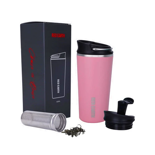 GiNT 17oz Travel Tea Mug with Infuser and Two Lid. Vacuum Insulated 316 Stainless Steel Travel Coffee Mug. Dishwasher Safe Tea Cup with Tea Strainer for Hot and Cold Brew Coffee or Tea(Pink)