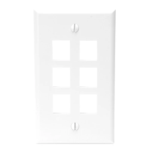 Leviton 41080-6WP 6-Port QuickPort Wallplate Single Gang, White