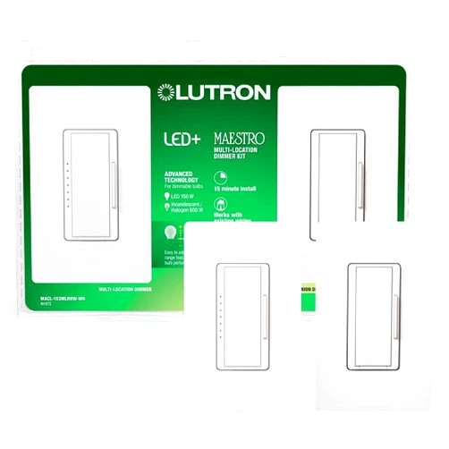 Lutron Maestro LED+ Dimmer Switch Kit for Dimmable LED, Halogen and Incandescent Bulbs, 150W/3-Way or Multi-Location, MACL-153M-RHW-WH, White