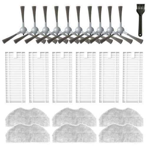 HUIZHEN Accessories Kit for ROPVACNIC S1, for Tipdiy G90, for betboyles V75S, for VIPSUN Z1, for PrettyCare C2 Robot Vacuum Replacement Parts, 10 Side Brush, 6 HEPA Filter, 6 Mop Pad