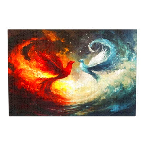 Joisal Phoenix Water and Fire Puzzles 1000 Piece, Difficult Puzzles for Adults with Letters on Back