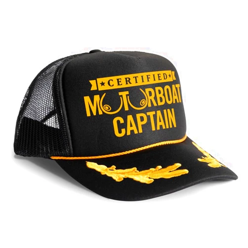 Chudly.com Certified Motorboat Captain Funny Party Boobs Snapback Mesh Trucker Hat