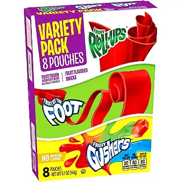 Betty Crocker Fruit Roll-Ups, Fruit by the Foot, Gushers, 5.1 oz, 8Count Variety Pack (Pack of 8)