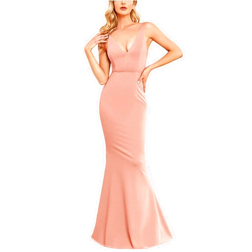 BUPT Womens V Neck Dress Sleeveless Elegant Wedding Guest Bodycon Mermaid Evening Formal Cocktail Long Maxi Dresses