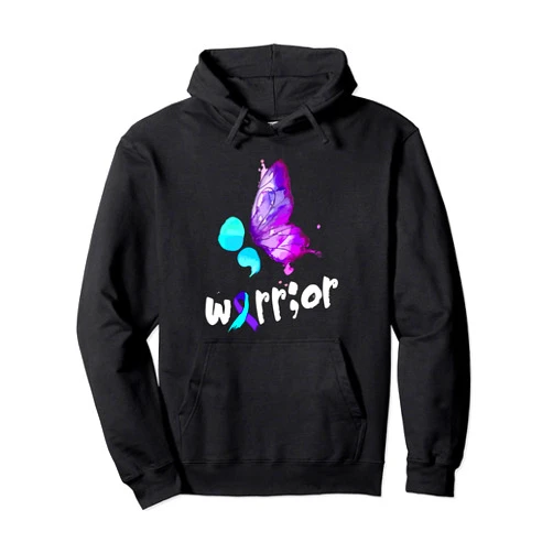 Suicide Prevention Awareness - DressedForDuty Butterfly Lover Warrior Semicolon Suicide Prevention Pullover Hoodie