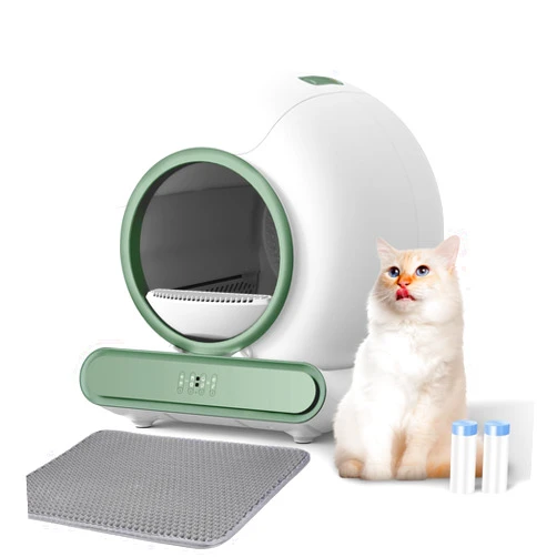 BASTRUMI Self Cleaning Litter Box, 65L+9L Large Capacity Automatic Cat Litter Box Self Cleaning for Multiple Cats, Safety Protection/Smart App Control/Includes Liners & Mat - Green
