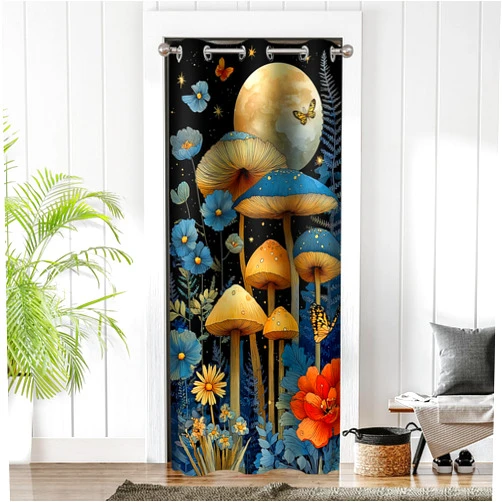 Sordcoz Mushroom Door Curtains for Doorways, Fantasy Gothic Fairy Forest Botanical Blackout Curtain for Kids Bedroom Closet, Grommet Thermal Insulated Privacy Door Drapes for Room Divider, 34