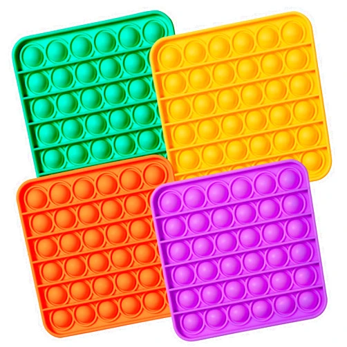 MATICAN Push Pop Bubble Fidget Sensory Toy, 4-Pack Push Pop Fidget Toy, Square, Purple, Orange, Mint Green, Yellow, Party Favors