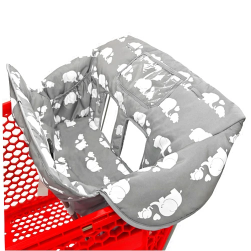 Love&go 2-in-1 Shopping Cart and High Chair Cover for Baby, Padded Cover, Fold'n Roll Style, Portable with Carry Bag (Gray Elephant)
