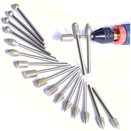 Shengbenhao Stone Carving Set Diamond Burr Bits, 20PCS Polishing Kits Rotary Tools Accessories with 1/8’ Shank For Carving, Engraving, Grinding, Polishing Stone, Rocks, Jewelry, Glass, Ceramics