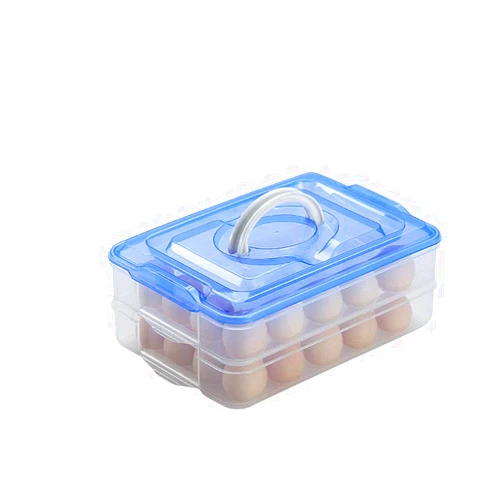 TIAN CHEN Deviled Egg Tray with Lid, 2-Layer, Food Storage Container with Handle, Egg Holder for Refrigerator, large, 40 eggs (Blue)