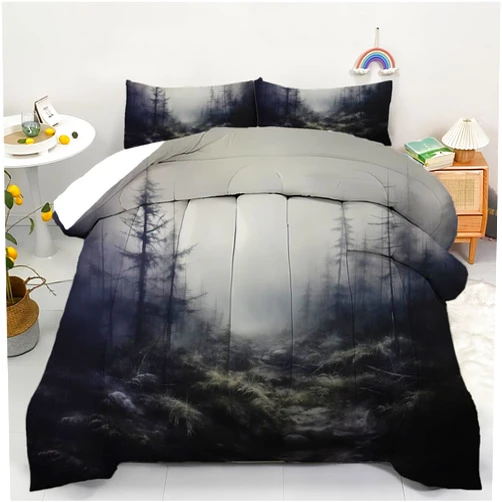 AyPoint Forest Comforter Set Queen, Dark and Gloomy Misty Forest Bedding Set for Women Men, Horror Forest Quilt Set, Misty Forest Down Comforter with 2 Pillowcases(Forest Queen)