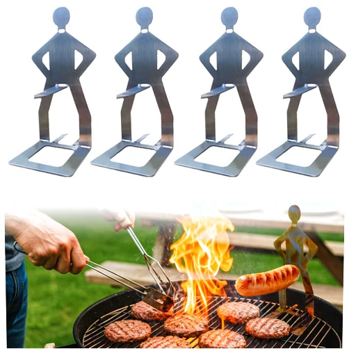 OYASUMI Funny BBQ Man Hot Dog Holders, 4 PCS Reusable Stainless Steel Sausage Stands, Portable Hot Dog Roasters, Barbecue Grill Accessories for Camping & Party Gifts