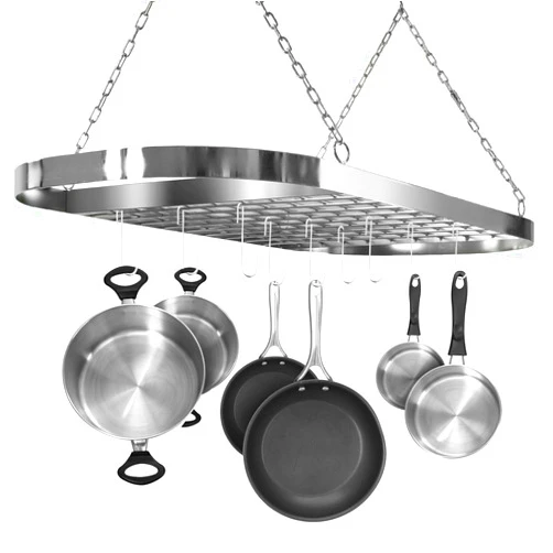 Sorbus® Pot and Pan Rack for Ceiling with Hooks — Decorative Oval Mounted Storage Rack — Multi-Purpose Organizer for Home, Restaurant, Kitchen Cookware, Utensils, Books, Household (Hanging Chrome)