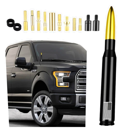 Junecarp American Flag Car Bullet Antenna,Truck Exterior Decoration Accessories[Upgrade Flag Design] AM/FM Radio Signal for Car SUV Truck Most Auto Cars Antenna Accessories(Gold)