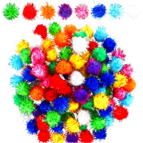 Abeillo 100Pcs Glitter Craft Pom Pom Balls (1.4 inch), Colored Pom Poms Arts and Crafts, Fluffy Craft Pompoms Bulk Large Fuzzy Pompom Balls for DIY Crafts Decorations 8Colors